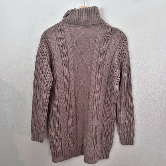 LULU'S | Crisp Mornings Cable Knit Turtleneck Sweater Dress Brown Oversize | XS - Picture 4 of 6